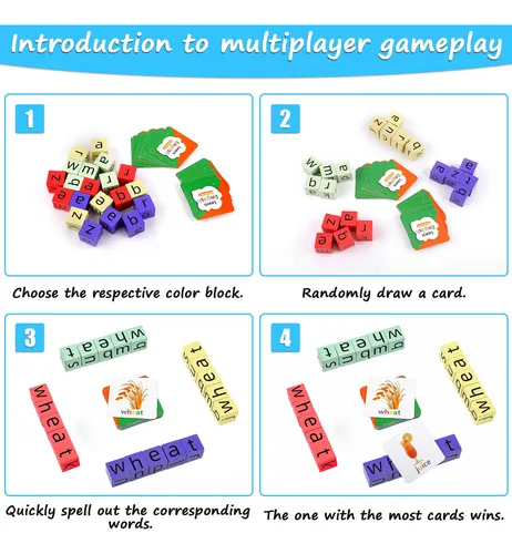 Juego De Ortografia De Bloques De Madera, Juego De Cartas A