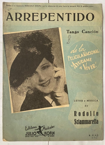Antigua Partitura De Tango, R. Sciammarella, Arrepentido  Mv