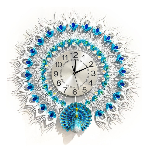 Peacock Non Ticking Wall Clock Decorative, Large Quiet Batte