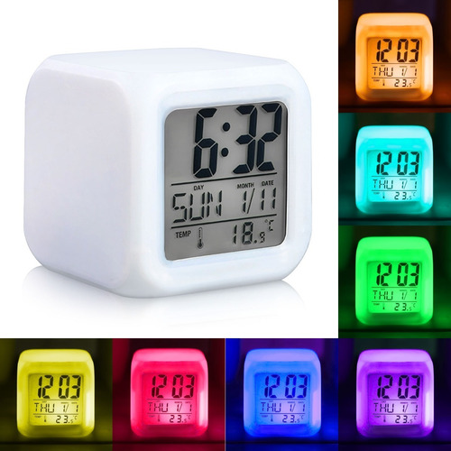 Imagen 4 de 4 de Reloj Despertador Cubo Luminoso Digital 6 Colores Led Alarma