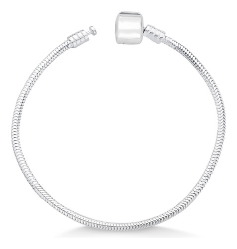 Pulseira Para Berloque Maleável Fecho Tambor Liso Prata 925