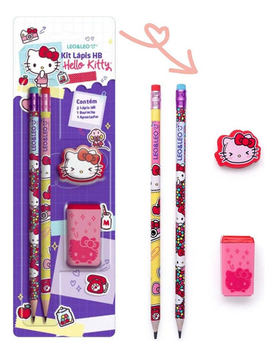 2 Lápis De Escrever + Apontador + Borracha Hello Kitty Cor da marcação Preto