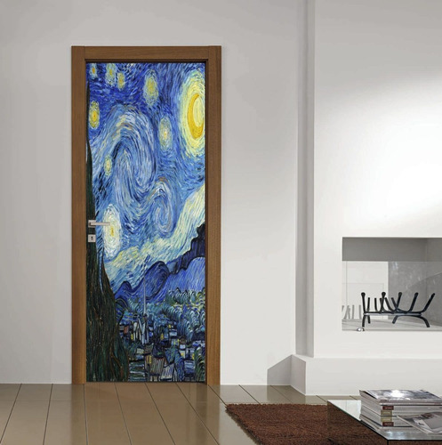 Vinilo Para Puerta Van Gogh Noche Estrellada Starry Night