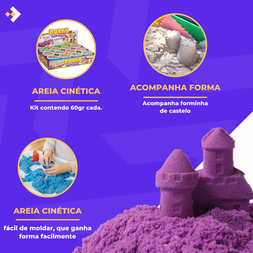 Kit Com 25 Massinhas De Areia Cinética + Forminha De Castelo Cor Sortido