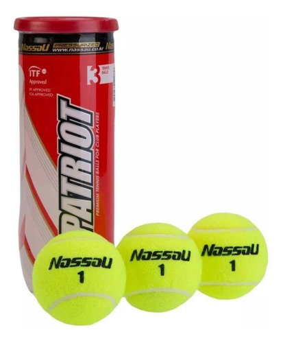 Tubo Pelotas Tenis Nassau Patriot X 3 Pelotitas Padel Itf