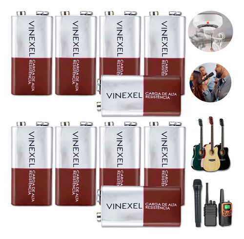 10 Baterias 9v Pilhas Alcalina Para Walkie-talkie Microfones