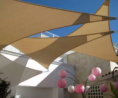 Malla Sombra 90% 4x4x4 M Triangulo Velaria Raschel Beige