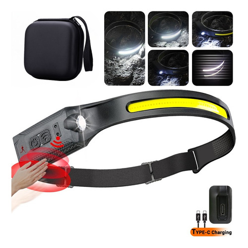 Linterna Frontal Con Sensor Led De 230°, Recargable Por Usb,
