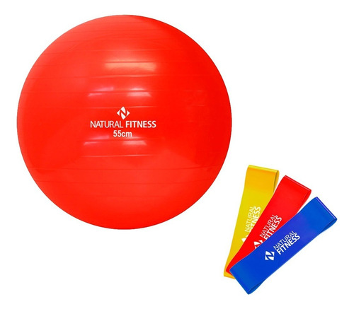 Bola Suíça Pilates Yoga 55cm + Mini Bands Faixas Elásticas