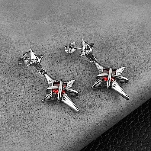 Hzman Pendientes De Acero Inoxidable Gótico Punk Rojo Con Fo