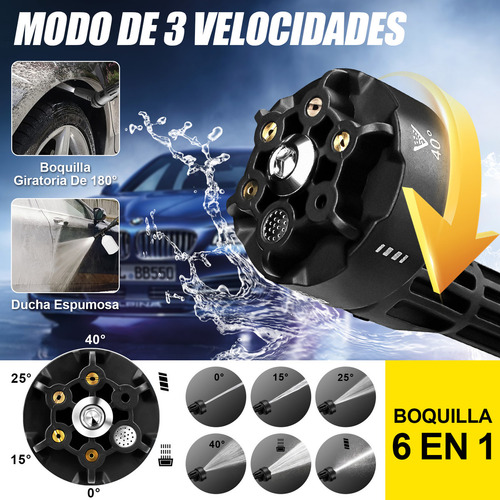 Hidrolavadora Inalambrica C/ 6 En 1 Boquilla Motor Sin Escobillas GISAM P3717 2610 Psi Color Negro