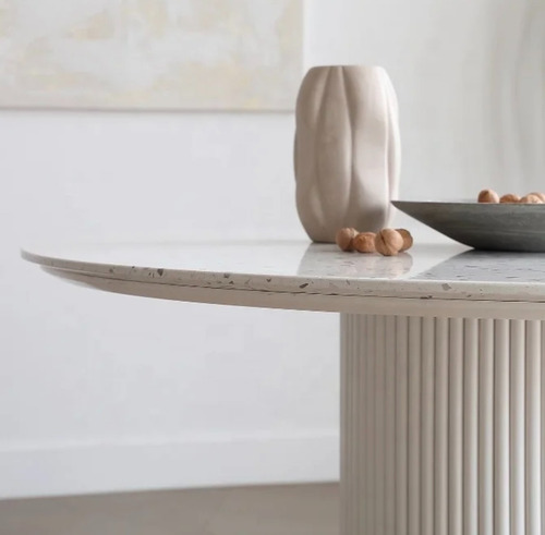 Mesa Comedor Living Redonda Estilo Mármol Varillado Velvet Terrazo Blanco Blanco