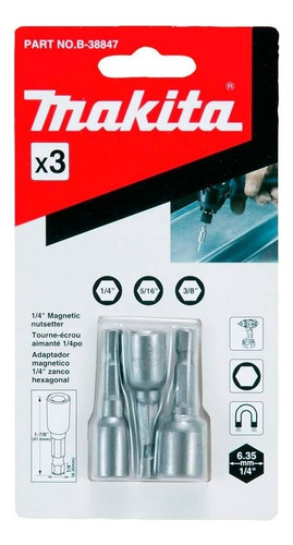 Set 3 Adaptador Magnético 1/4'', 5/16'', 3/8'' Makita