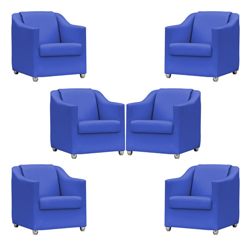 Kit 6 Poltronas Decorativas Reforçada Para Sala Corino Cores Cor Azul-royal