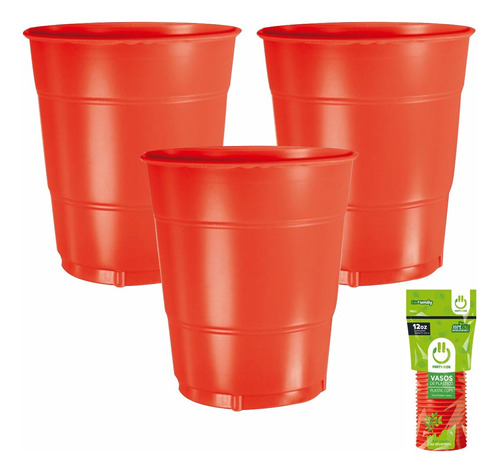 Vaso De Plástico Desechable 12 Oz. Party Is On - 20 Piezas Color Rojo