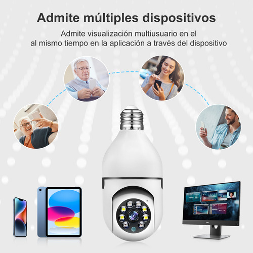 Cámara de seguridad E27 con wifi, visión nocturna HD, seguimiento humano automático, zoom de 4 aumentos y audio bidireccional. Ideal para vigilancia de bebés.