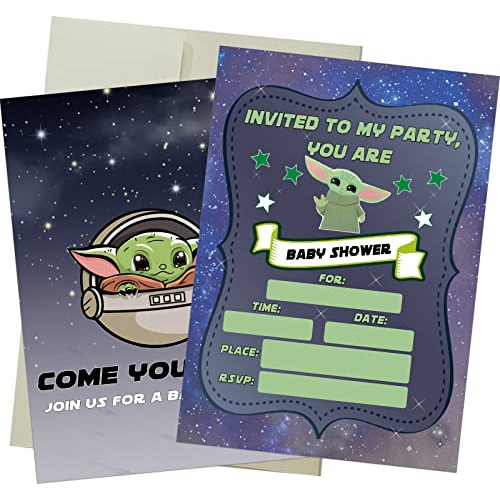 Invitaciones Para Baby Shower Hilgue Baby Yoda Boy Con Sobre