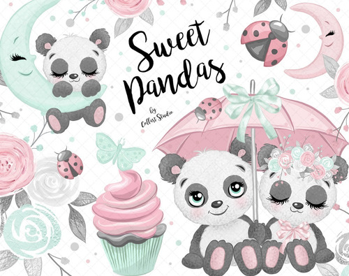 Papeles Digitales - Sweet Panda Cliparts & Papers