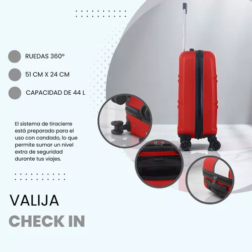 Valija Carry On Check In De Mano Color Rojo 20 Pulgadas Rígida Liviana Con Ruedas 360 Asa Telescópica Chica Tamaño Cabina Viaje Reforzada