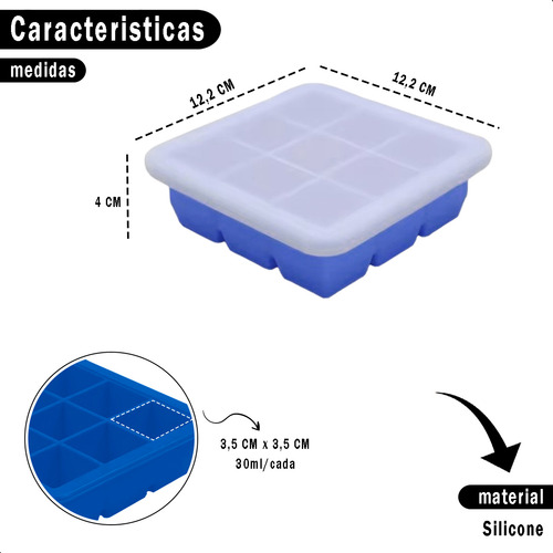 Forminha De Silicone Flexível 9 Cubos Com Tampa Gelo Papinha Sobremesas