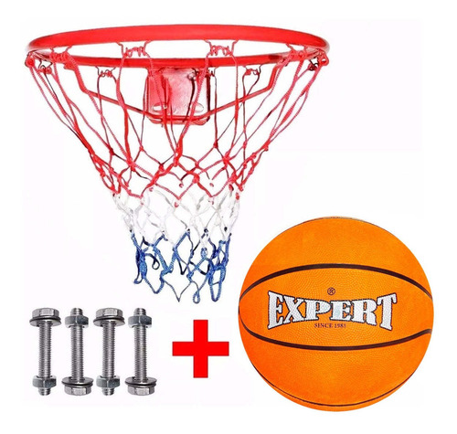 Imagen 1 de 5 de Aro De Basketball Profesional + Pelota + Red Basket - El Rey