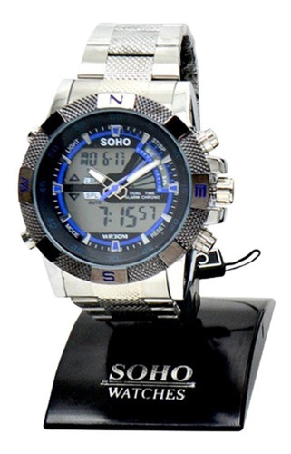 Reloj Analogo Digital Luz Malla Metal Soho Ch095 Sumergible