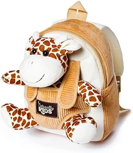 Mini Mochila Infantil Con Tela De Peluche- Jirafa/marron