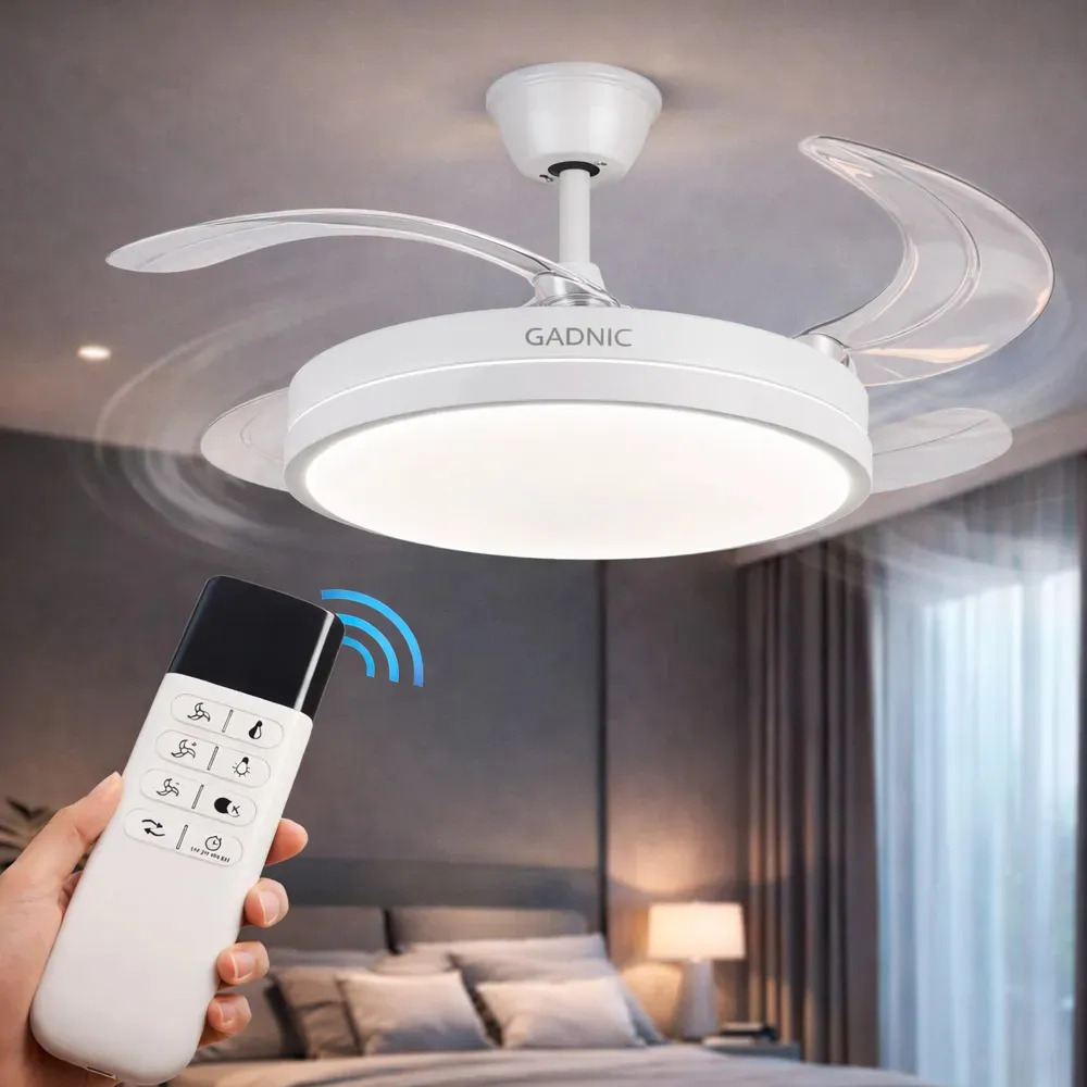 Ventilador De Techo Gadnic Retráctil Luz Led Con Control Remoto Blanco