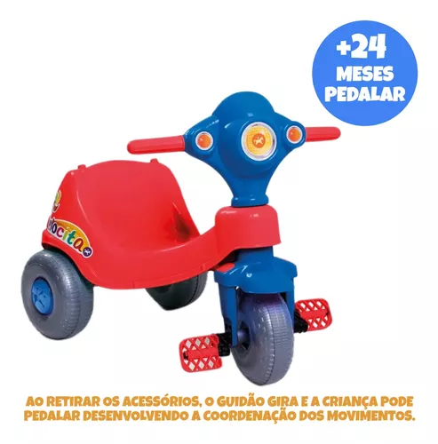 Motoca Infantil Triciclo Azul Som E Pedais Velotrol Empurrar