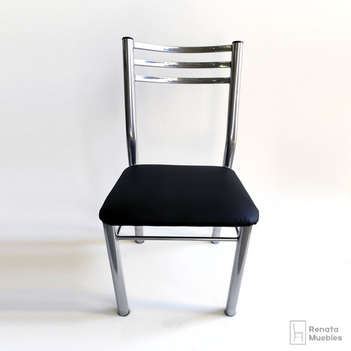 Silla De Comedor, Caño, Reforzada, Asiento Tapizado X 3 Unid Liso Gris Negro