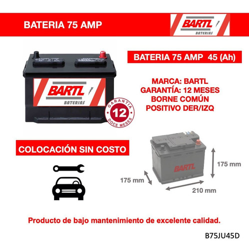 Imagen 3 de 10 de Baterias Autos Bartl 75 Amp Garantía 12 Meses