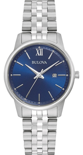 Reloj Bulova Clásicos 96m155 Para Mujer Color De La Correa Plateado Color Del Bisel Plateado Color Del Fondo Azul