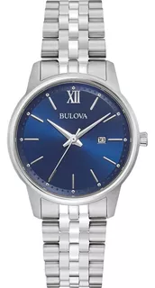 Reloj Bulova Clásicos 96m155 Para Mujer Color de la correa Plateado Color del bisel Plateado Color del fondo Azul
