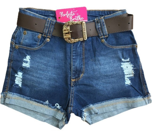 Imagem 1 de 6 de Short Jeans Feminino Cintura Alta Estilo Larah Sal E Pimenta
