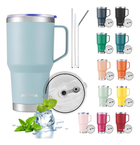 Termo VacĂo 887ml/30oz - Combo 3en1 Con Asa Y Popote Acero