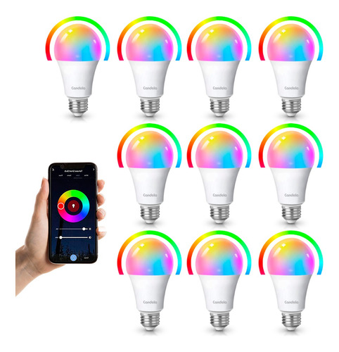 Imagen 1 de 9 de Pack X 10 Lampara Led Smart Wifi Bluetooh 9w Rgb E27 App Cel