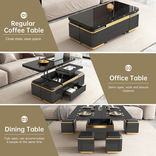 Guyii Mesa De Centro Elevable Con Taburetes De