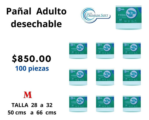 Pañal   Desechable  Adulto Talla Mediana  100 Pzas