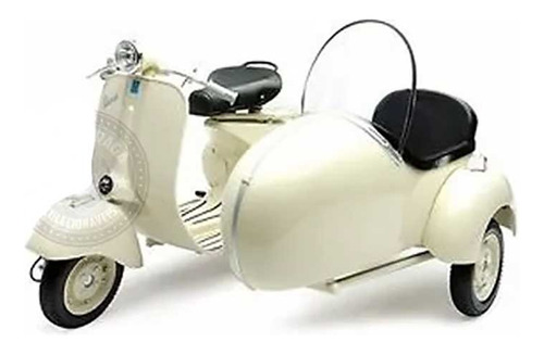 Miniatura Moto Vespa Com Sidecar Branca 1/6