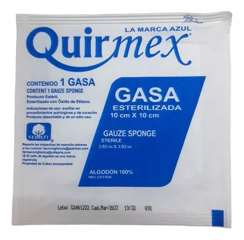 Gasas Esteriles Quirmex Absorbentes De Álgodon 10x10cm C/100