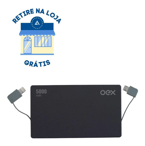 Bateria Portátil 5.000 Mah Oex Micro Usb Preto Pb300 Lm1