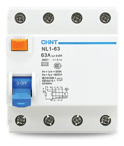 Disyuntor Diferencial Tetrapolar 63 Amp - 6ka - 30ma - Chint