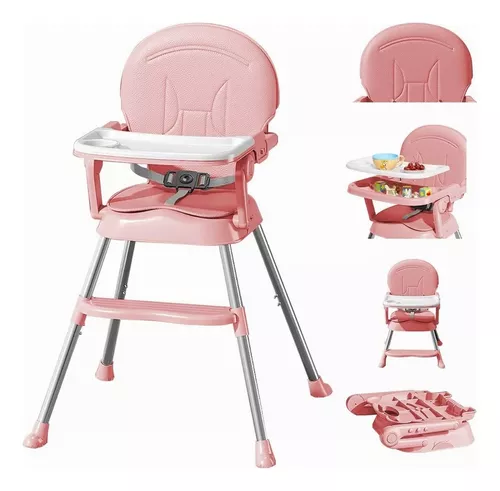  Asiento elevador para niños pequeños para mesa de comedor, silla  plegable portátil con marco de aluminio, cojín de punto suave y altura y  bandeja ajustables, fácil de limpiar (rosa) : Bebés