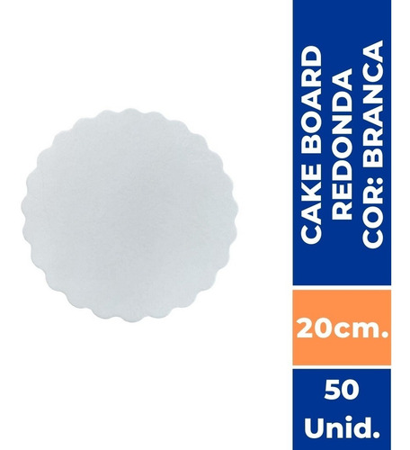 Cake Board Branco Para Bolo Redondo 20cm Com 50 Un.