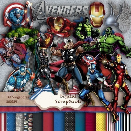 Kit Imprimible Avengers  13  Clipart - 15 Fondos.46 Elem.