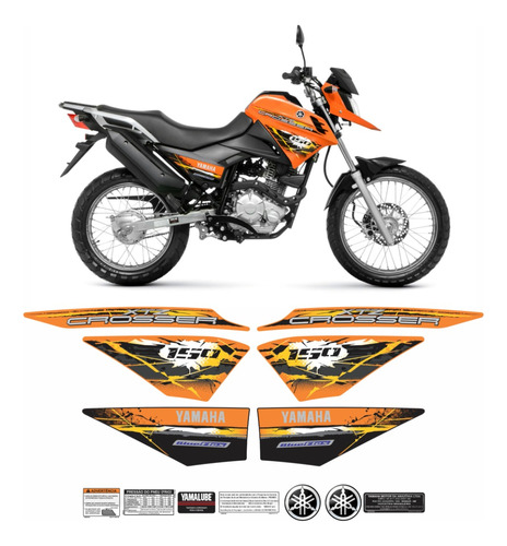 Kit Adesivos Faixa Yamaha Xtz Crosser 150 2014 Laranja Cr14