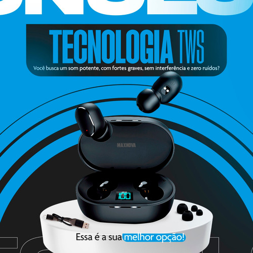 Fone De Ouvido Bluetooth Tws Sem Fio C/ Mic Compatível Com Todos Celulares