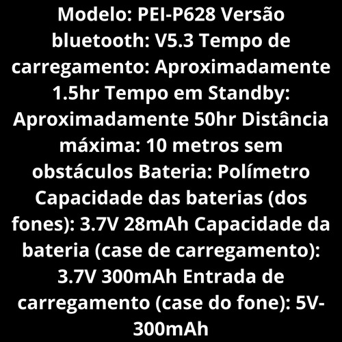Fone De Ouvido Ios Android Sem Fio Tws Peining Pei-p628