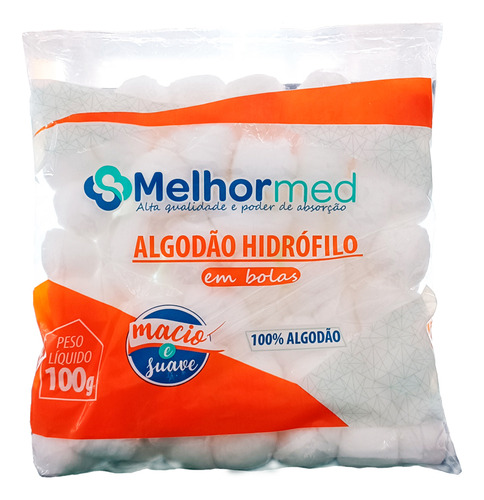 Algodão Bolinha Hidrófilo Melhormed 100% Algodão 100g