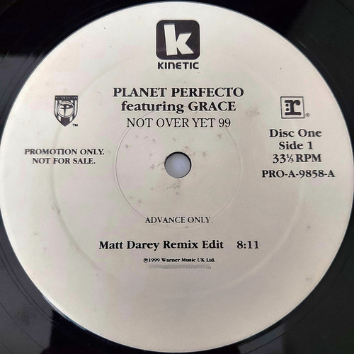 Planet Perfecto Feat Grace - Not Over Yet 99 Single Usa Lp